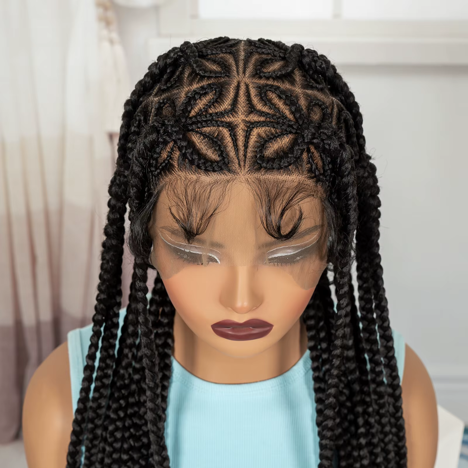 Perruques tressées en dentelle complète de 36 pouces, synthétiques, aspect naturel, avec cheveux de