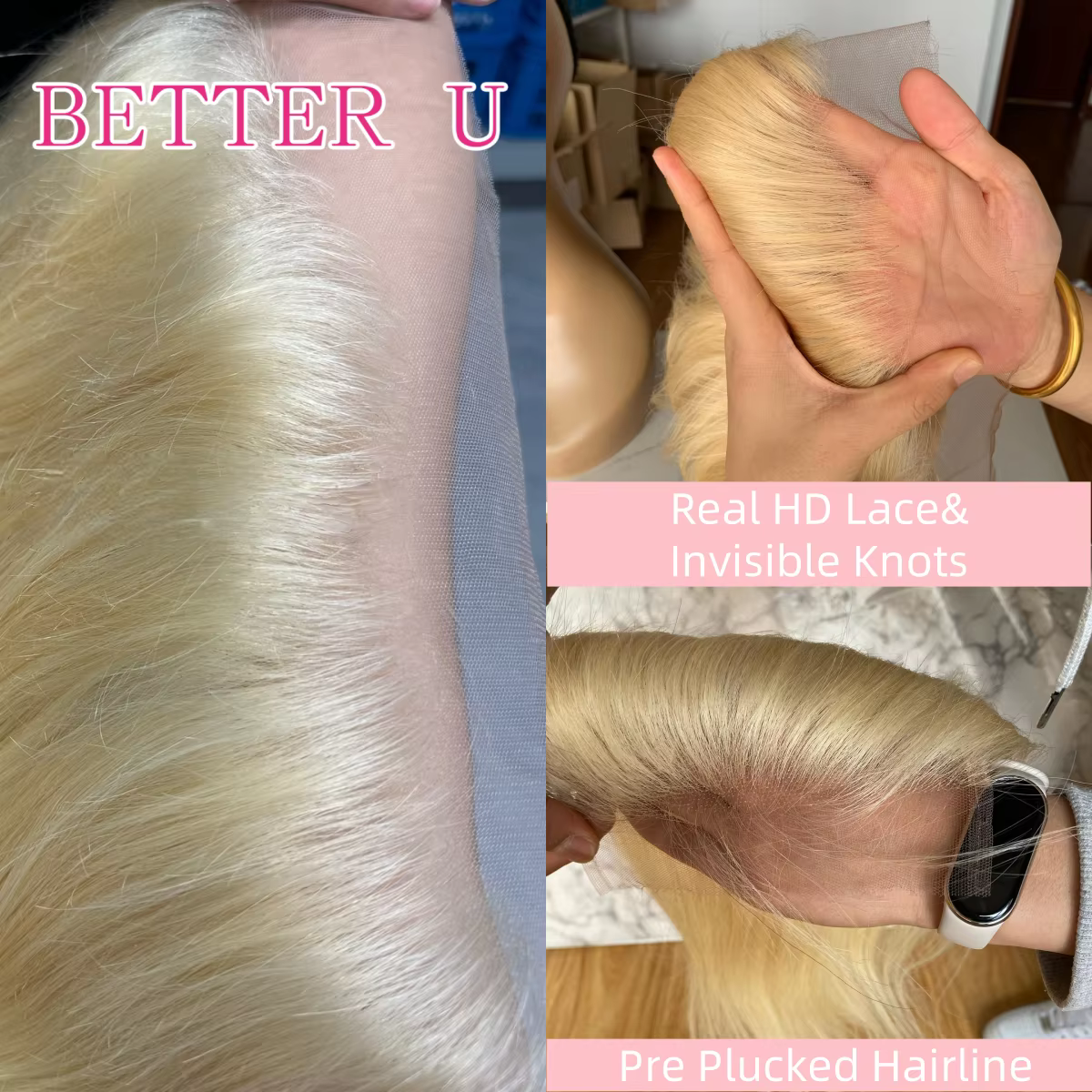 Perruque Lace Closure Wig naturelle HD sans colle, cheveux lisses, blond blanc, platine, suisse, pre