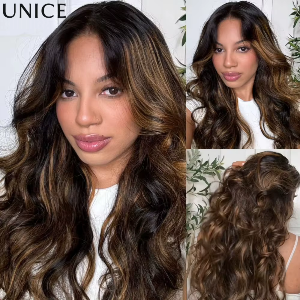 UNice Ombre Brown Highlights Body Wave 4x4 Lace Closure 1PC 100% Cheveux Humains Closure Free Part