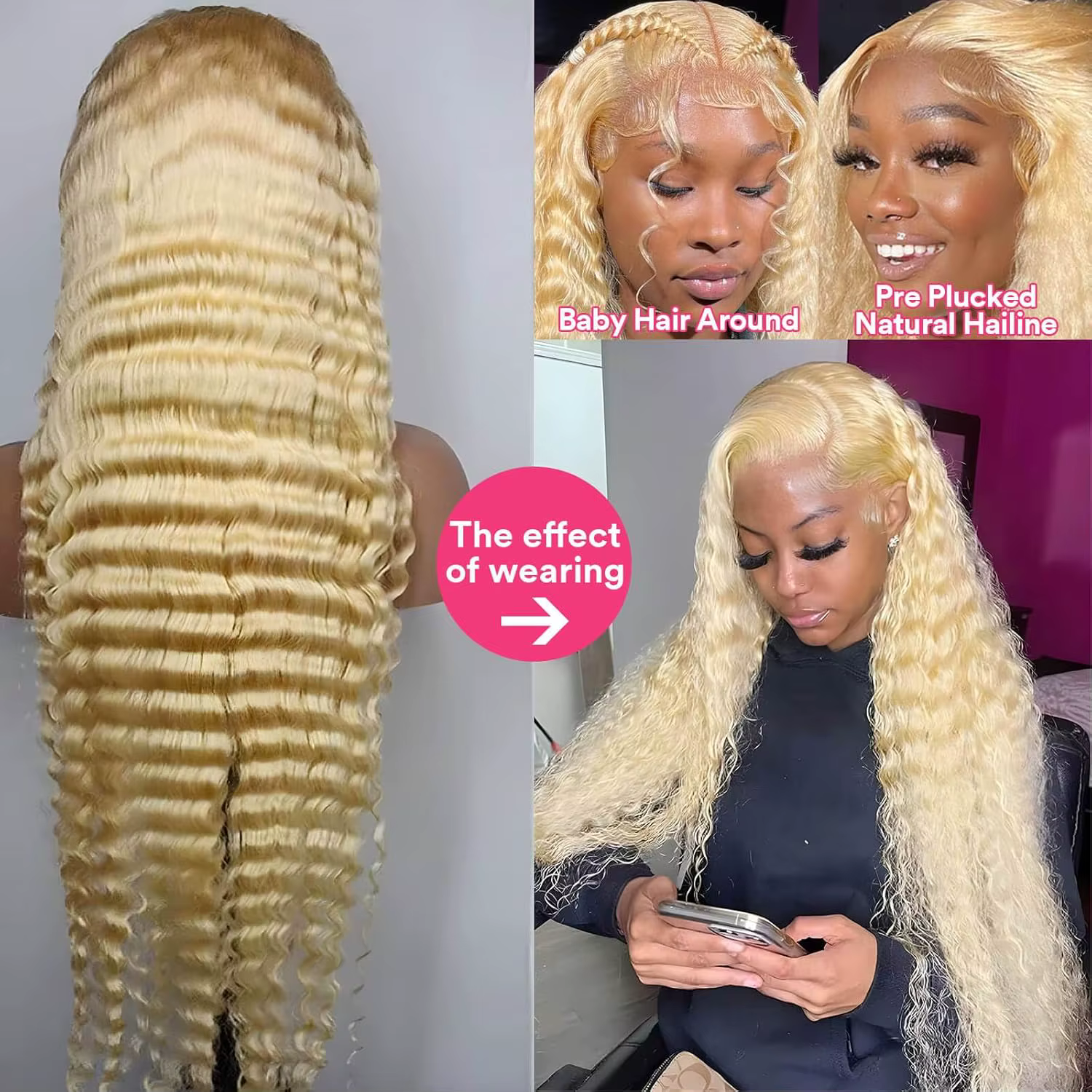 30 pouces 613 dentelle avant perruque cheveux humains Blonde perruque cheveux humains 613 vague prof