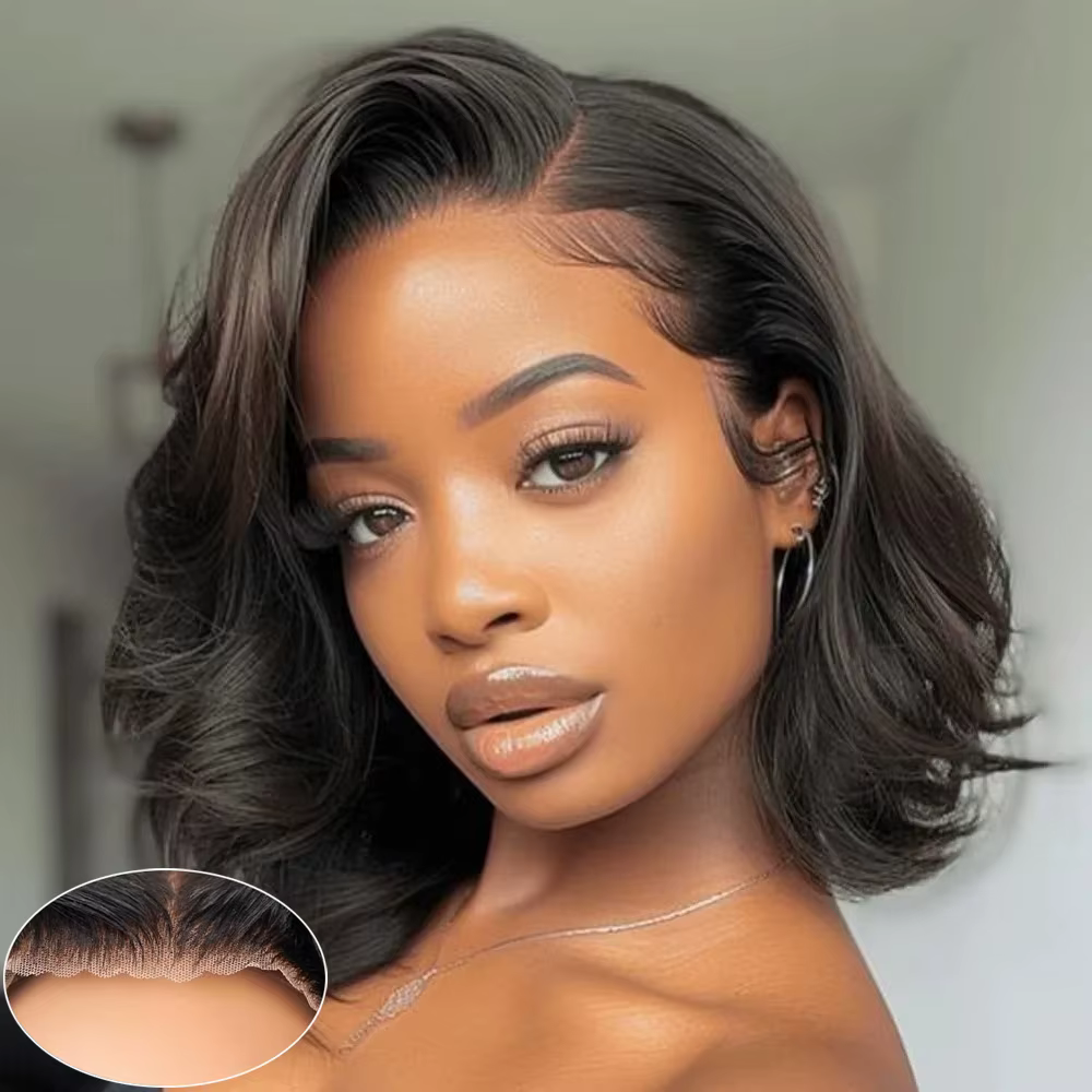 13X4 sans colle Bob perruque cheveux humains 100% pré plumé pré coupé HD dentelle avant perruques va
