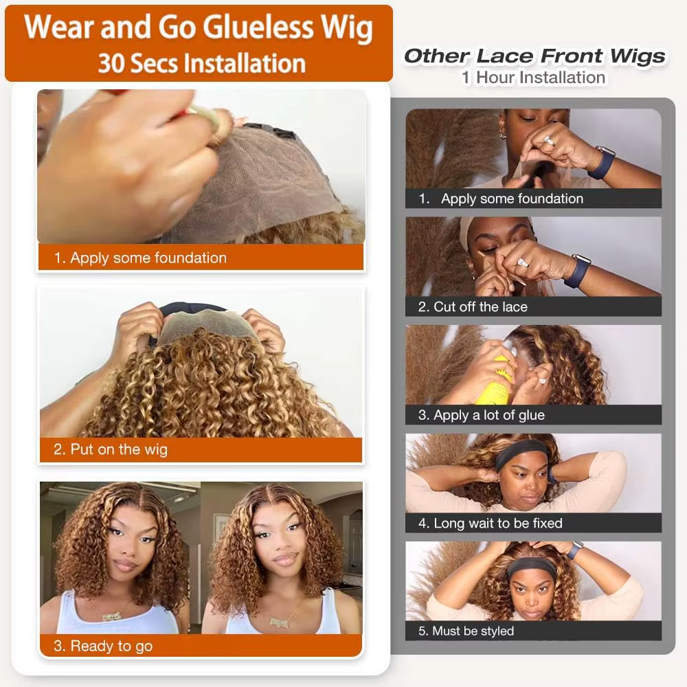 P4/27 mettre en évidence bouclés court Bob perruques cheveux humains 5x5 fermeture perruques brésili