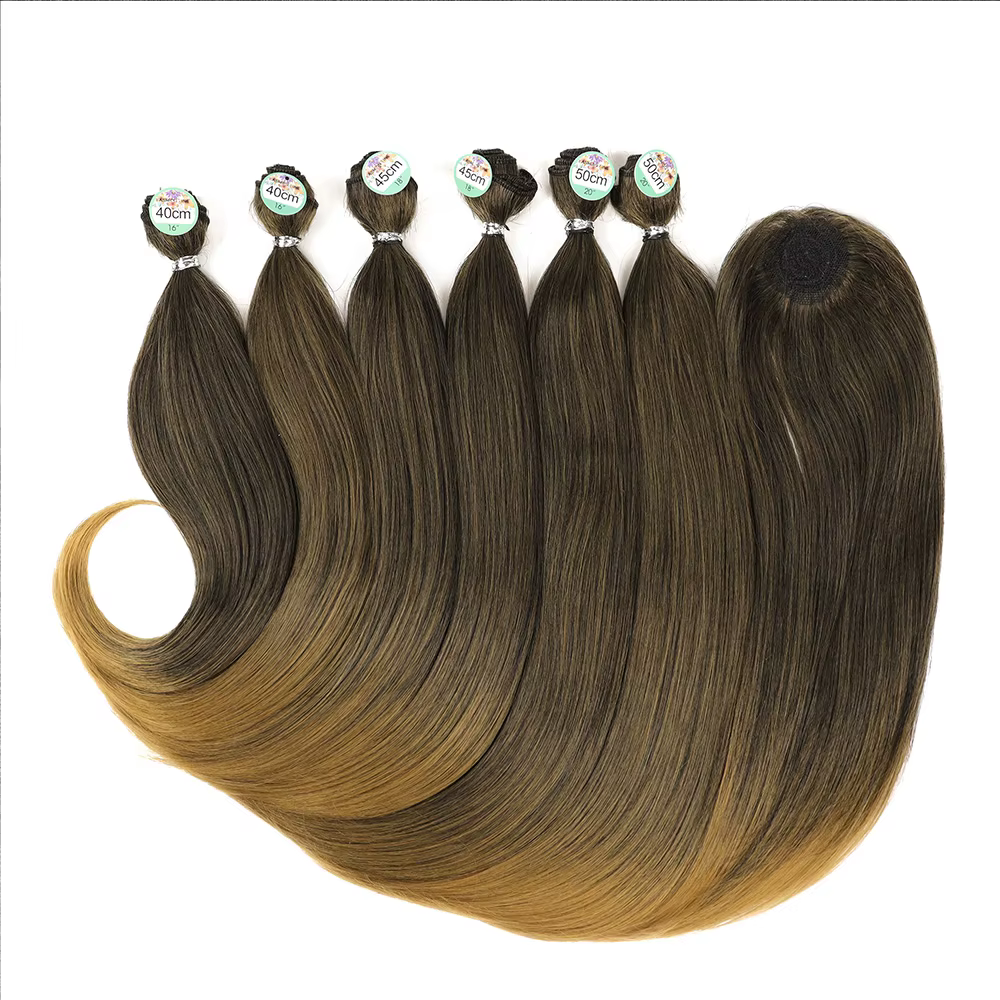 Extensions de cheveux synthétiques lisses et bouclés noirs, 16, 18, 20 pouces, 6 mèches avec fermetu