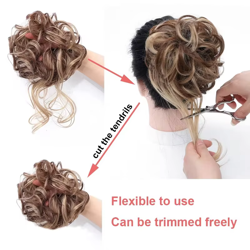 Chignon synthétique court ondulé bouclé désordonné élégant, pièce de cheveux à clip, chignon en déso