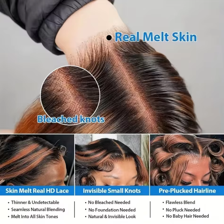 Perruques en cheveux humains ondulés P1B30 Highlight Ombre, perruque frontale en dentelle HD 13x6, d