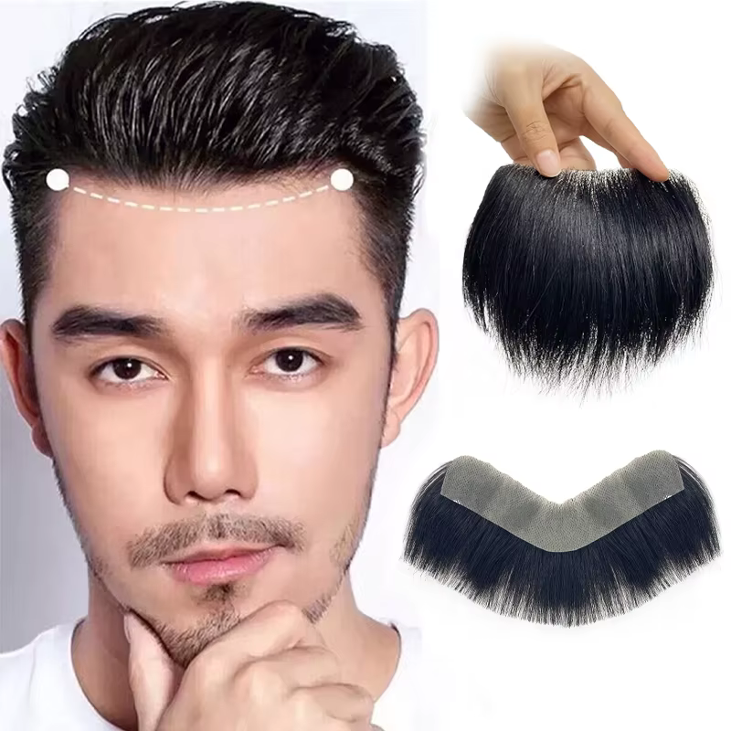 100% cheveux humains hommes PU V boucle avant toupet soigneusement pruneau naturel délié perruques R
