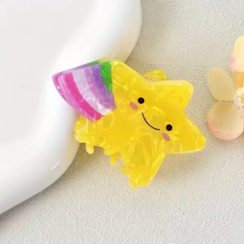 Pince à cheveux en forme d'étoiles arc-en-ciel pour femme et fille, épingle crabe mignon et doux, ac