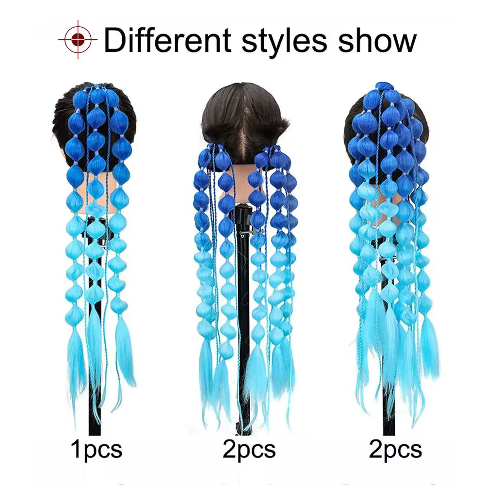 Extension queue de cheval synthétique 1 pièces, tresse à bulles Corlorful, longue lanterne tressée a