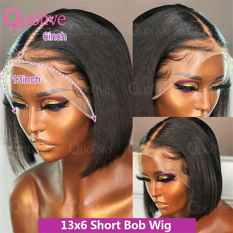 Perruque Lace Front Transparente 5x5, Bob Court Lisse 13x6, Densité 250%, Cheveux Humains Pré-Plucké