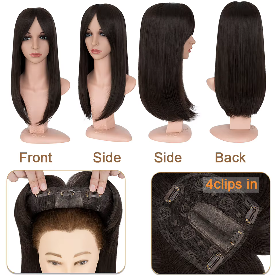 Benehair cheveux Toppers pour femmes 18 '' Striaght Topper cheveux avec frange pour cheveux aminciss