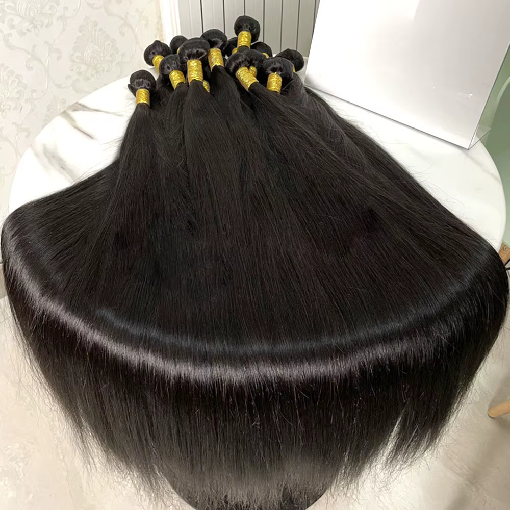 Extensions de cheveux humains brésiliens vierges, lisses comme des baguettes, double épaisseur, tiss