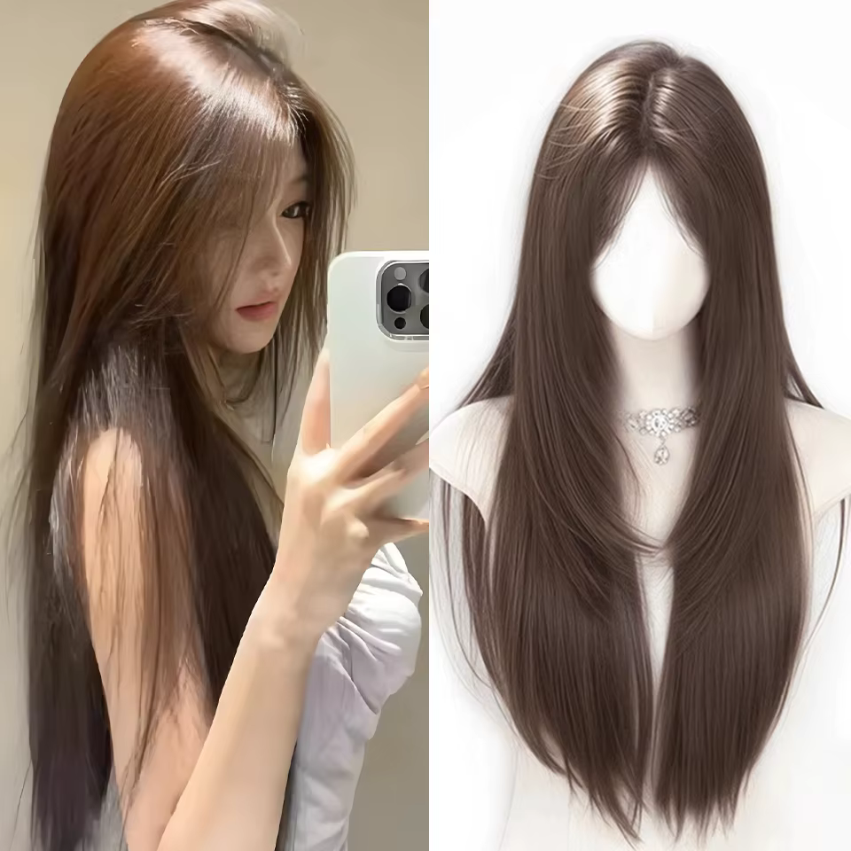Perruque synthétique longue et lisse pour femme, cheveux naturels de haut niveau, à la mode, résista