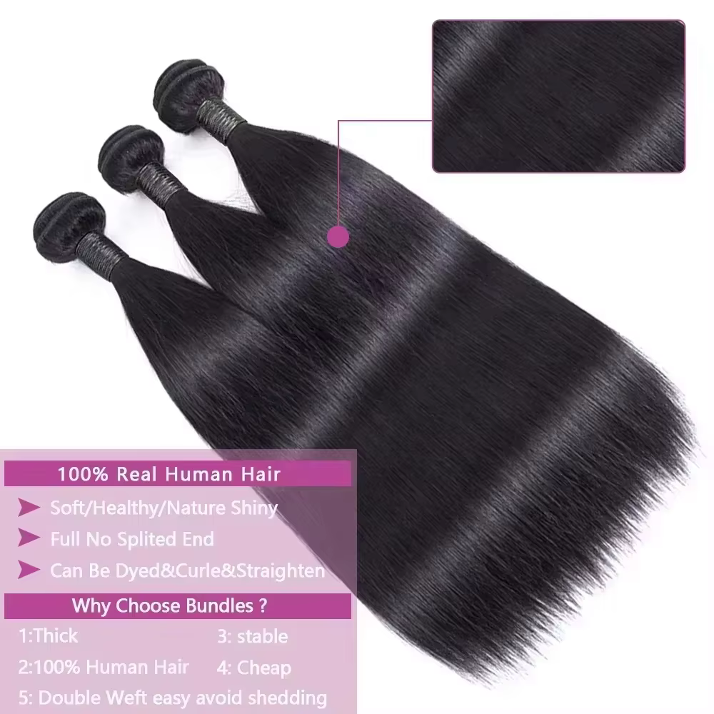 Extensions de Cheveux Humains Lisses Naturels 30-40 Pouces, Grade 16A, Couleur Naturelle Brésilienne