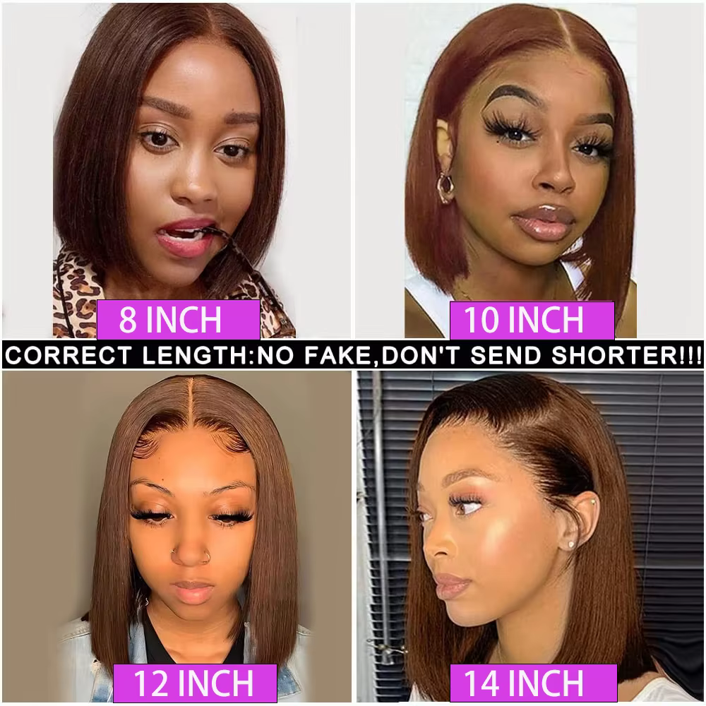 Perruque Bob Courte Vietnamienne 100% Cheveux Humains Couleur Brun Chocolat 13x4 Full Lace Frontal D