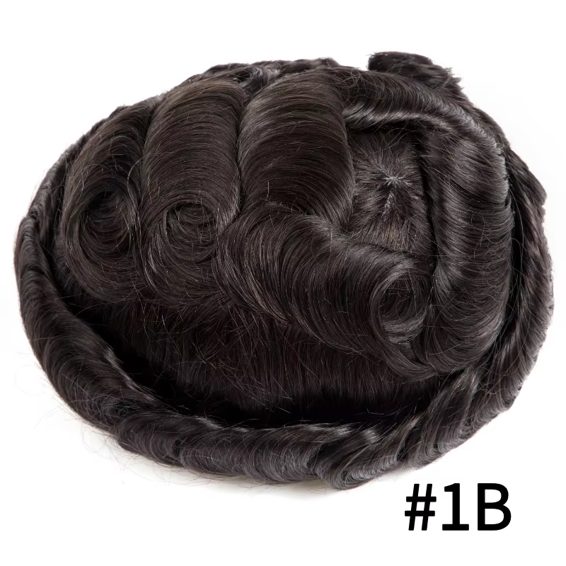 Perruque toupet pour hommes, dentelle respirante et Base en PU, prothèse capillaire 100% indienne, s