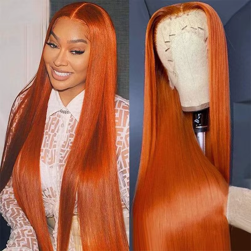 30 pouces droite Orange gingembre dentelle avant perruques cheveux humains 350 couleur brésilienne 1
