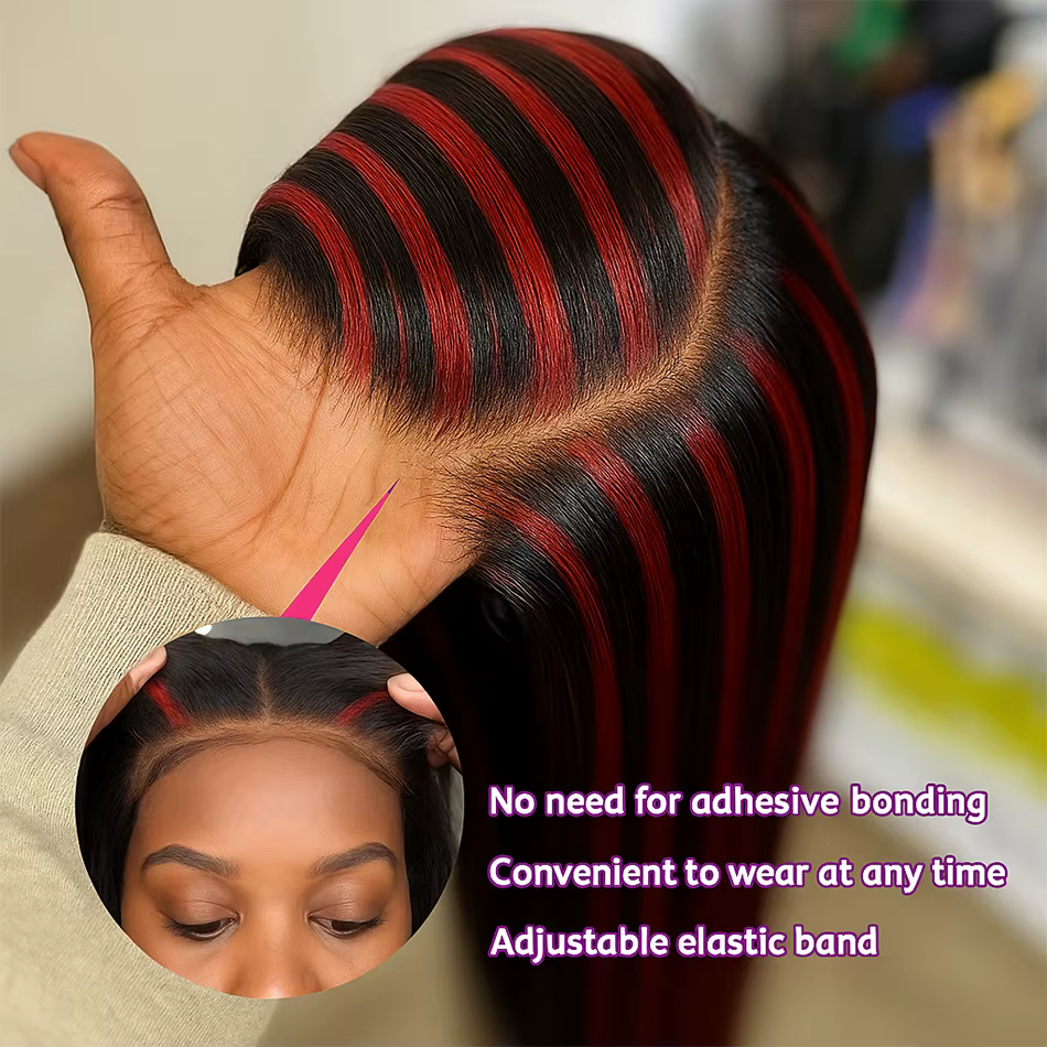 200% amélioré 1B/99J noir avec os rouge droite 5x5 mettre en évidence perruque cheveux humains brési