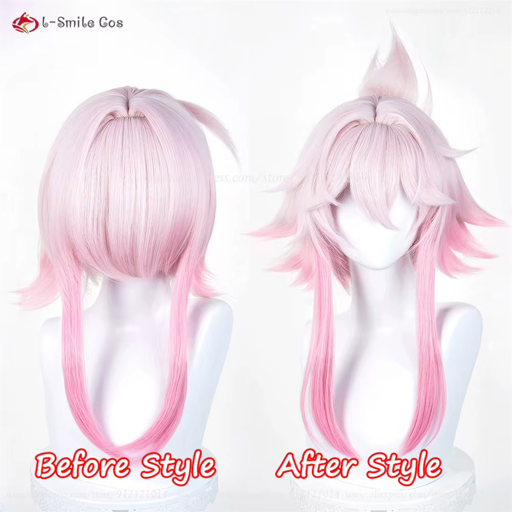 HSR Evanescia – perruque de Cosplay pour femmes, perruques dégradées roses de 46cm, perruque pour Co