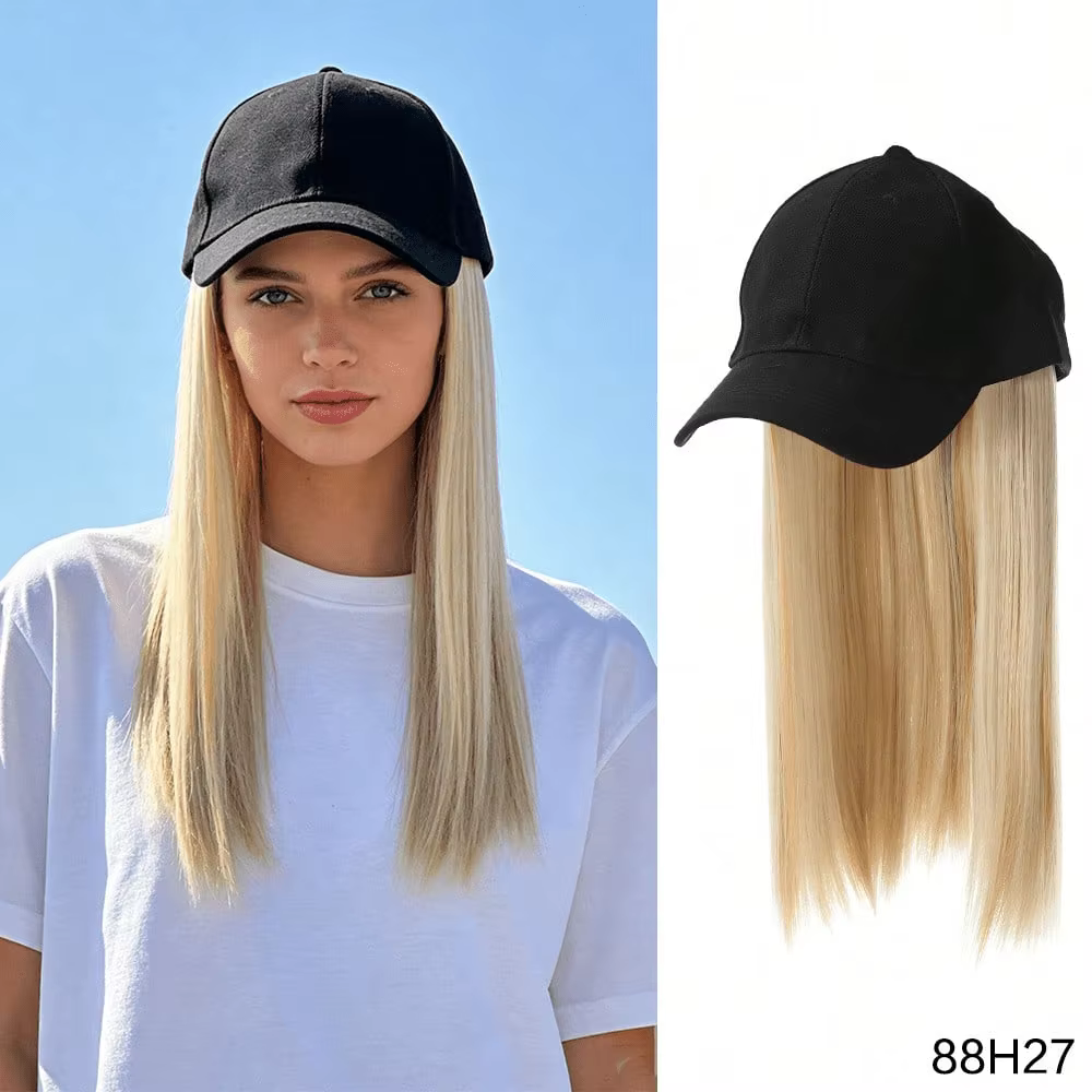 Perruque synthétique longue et droite de 18 pouces, style casquette de baseball, extension de cheveu