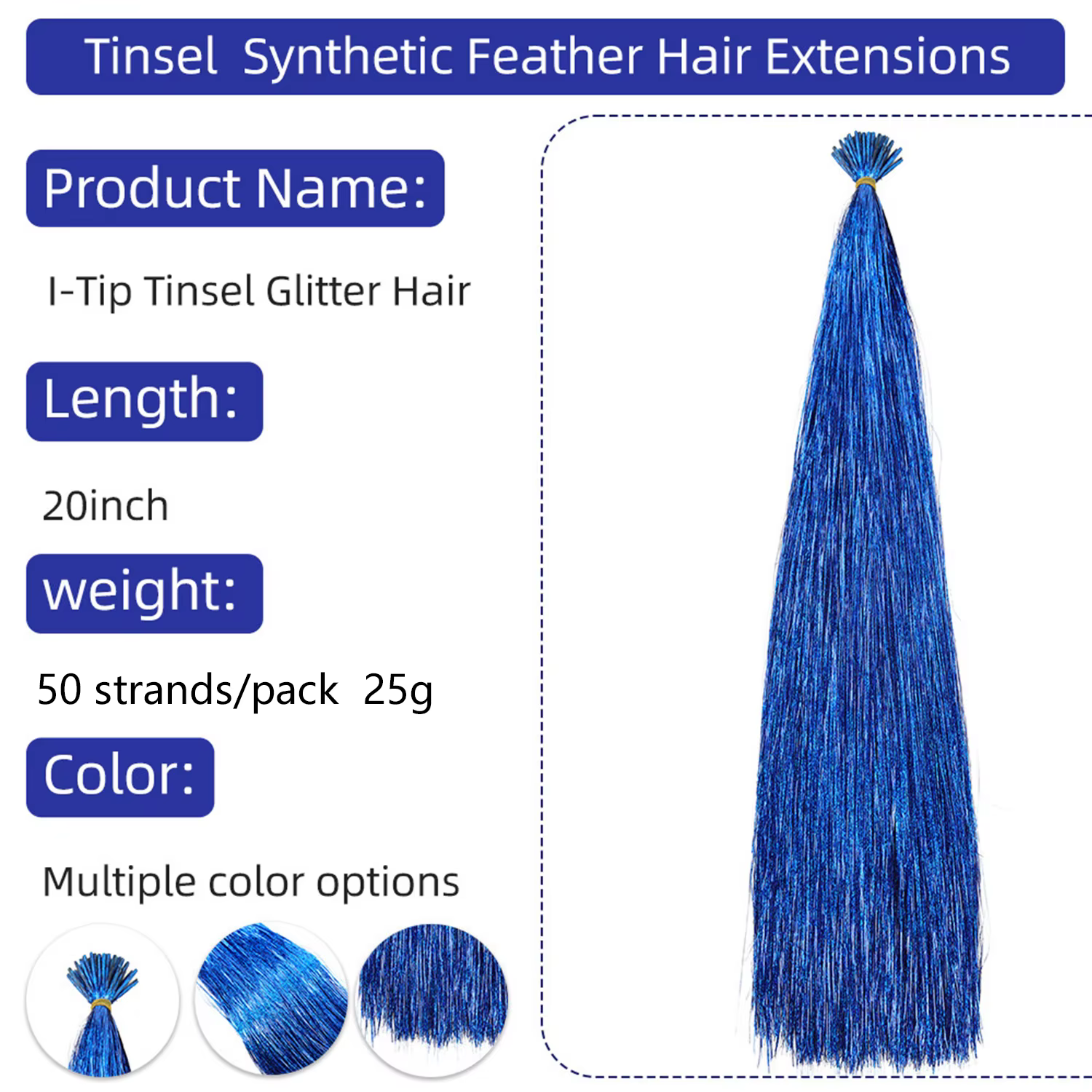 Extensions capillaires synthétiques I Tip Tinsel, 50 pièces, postiches féeriques à paillettes, acces