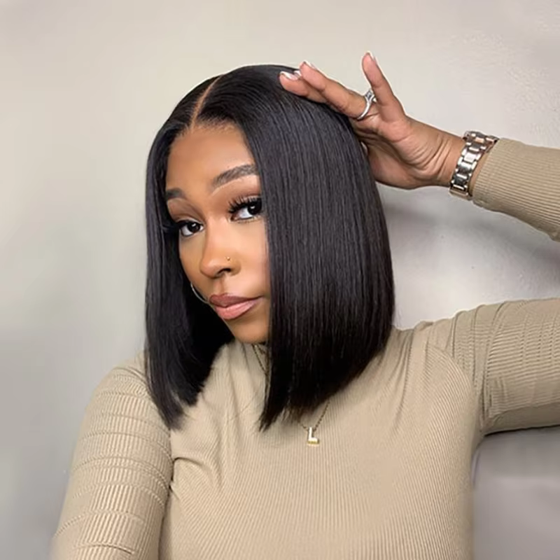 ISEE cheveux pré-décornés noeuds porter et aller court Bob cheveux perruque cheveux humains Transpar