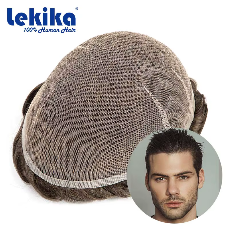 AIR-Lace hommes capillaire prothèse pleine dentelle toupet Ultra délicat 100% naturel système de che