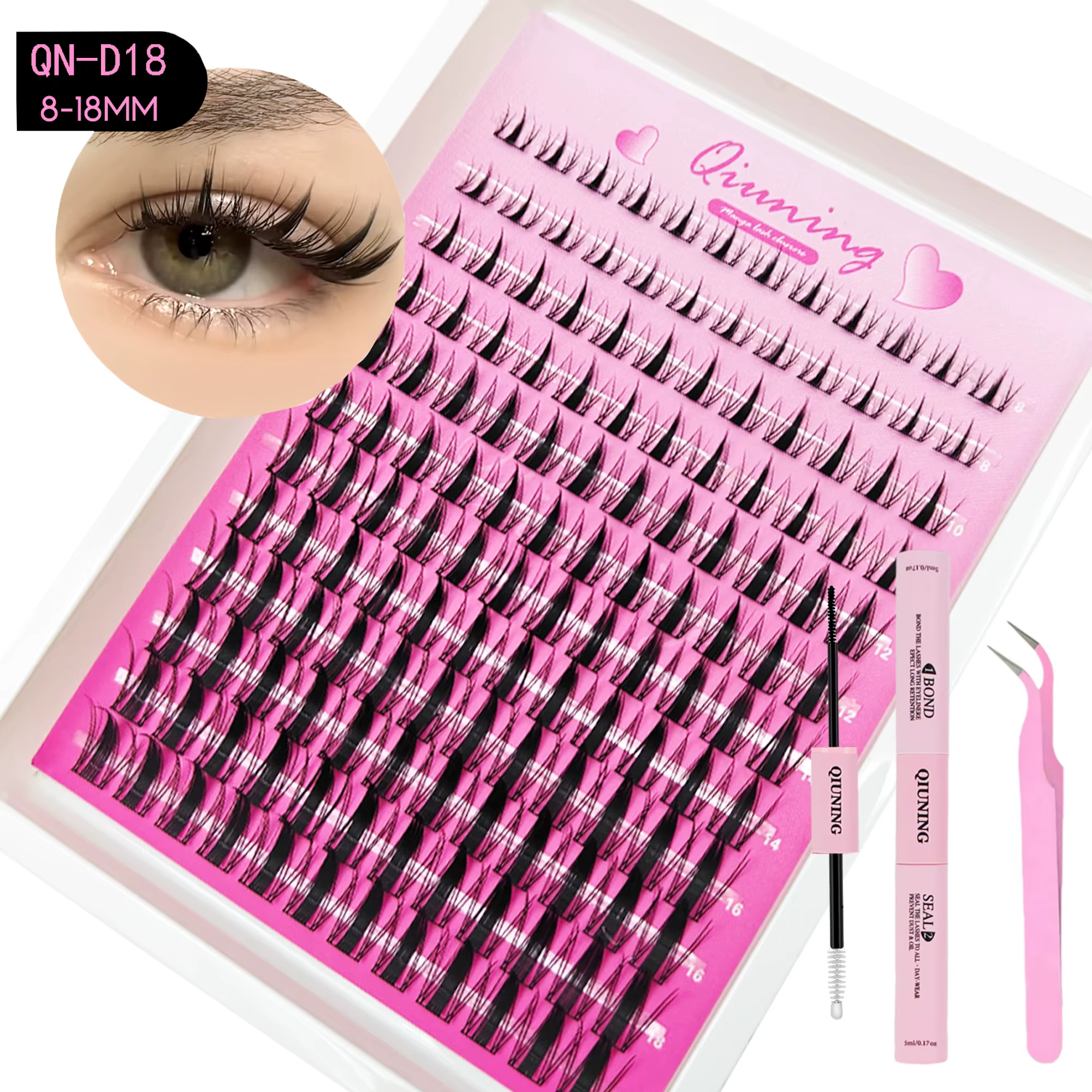 Kit de Cils en Grappes QIUNING Manga, Cils Effet Chat avec Colle et Scellant, Extensions de Cils en 