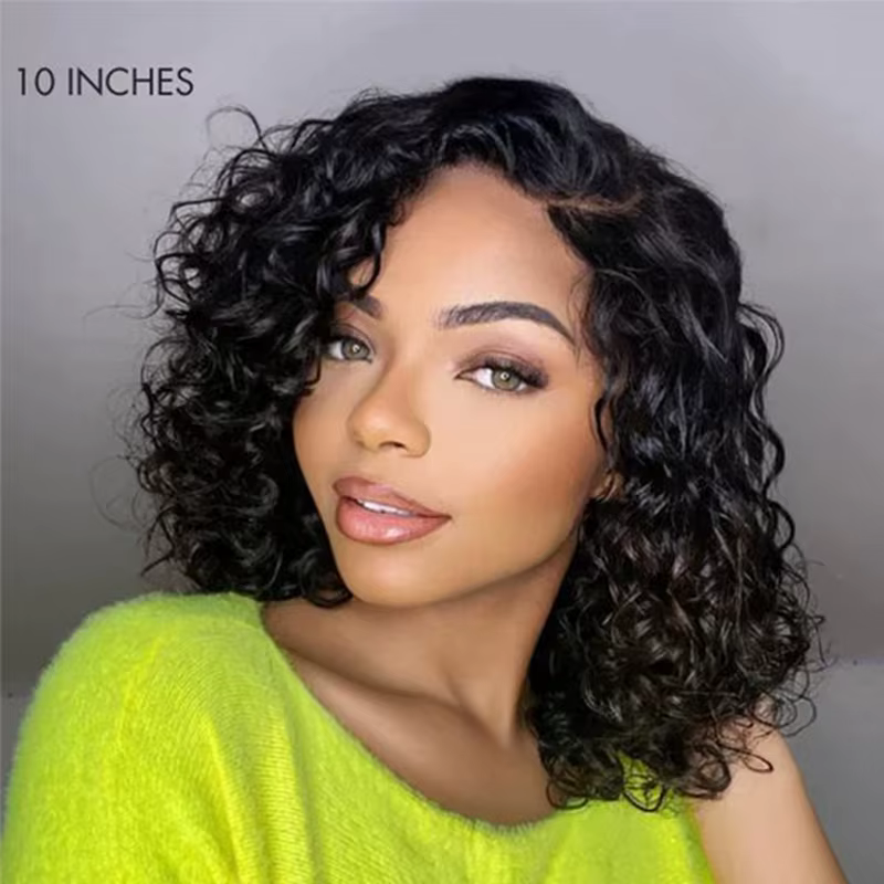 Perruque Bob Lace Frontal Wig brésilienne naturelle, cheveux naturels bouclés, avec raie latérale, p