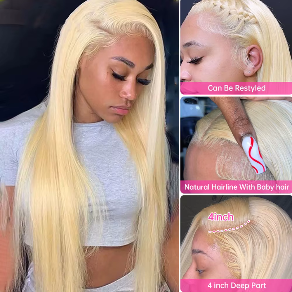 Perruque Lace Frontal Wig brésilienne naturelle, cheveux lisses, blond Transparent HD, 13x4, 13x6, p