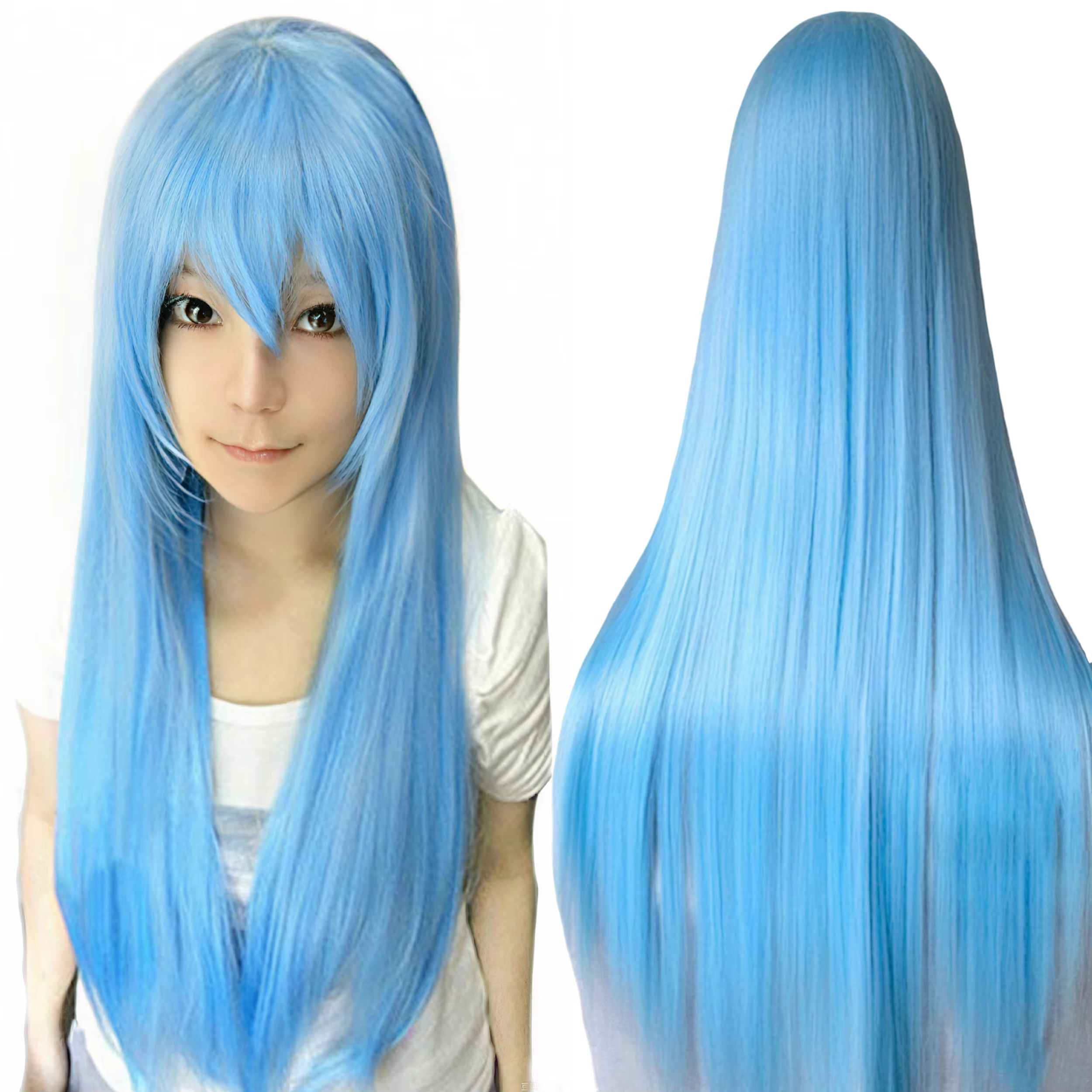 Perruque de Cosplay synthétique lisse de 80cm, postiche Lolita blanche violette verte argent rose av