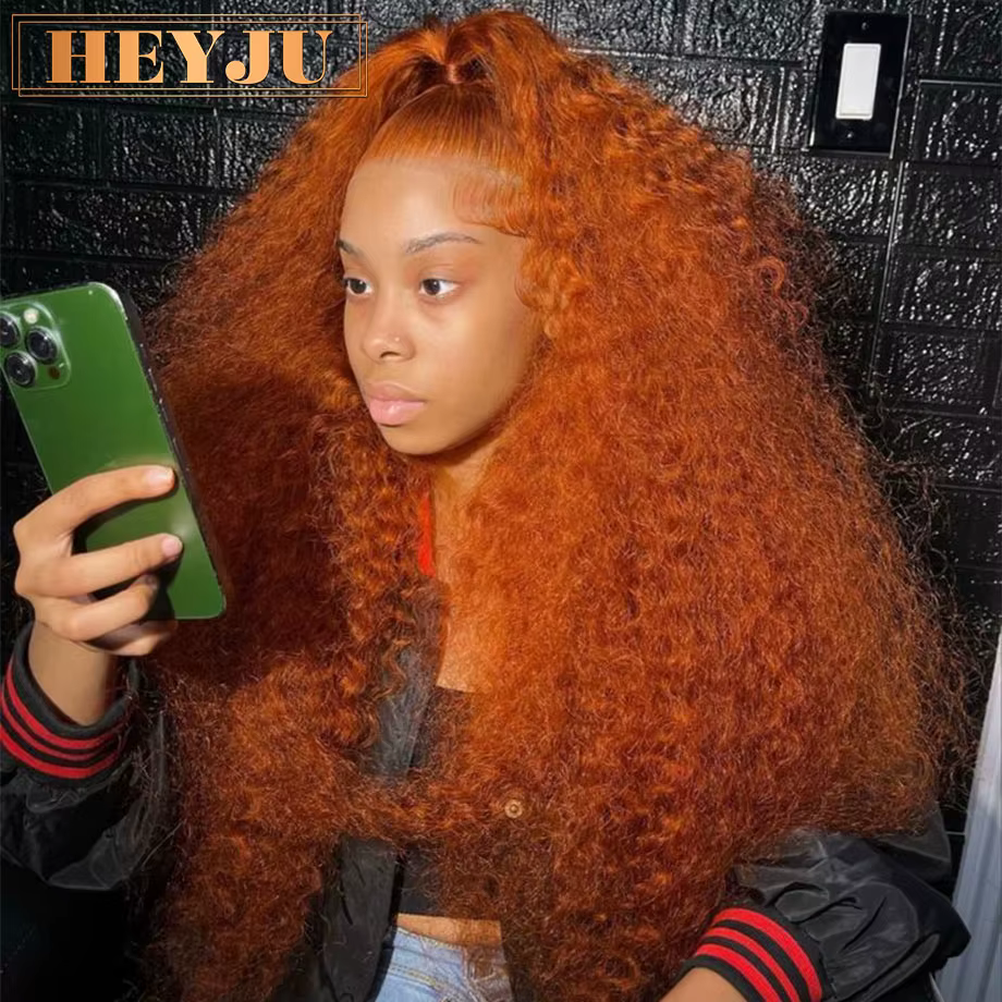 Perruque Lace Front Wig Naturelle Bouclée, Cheveux Humains, Deep Wave, 13x4, 13x6, HD, Orange, 30 Po