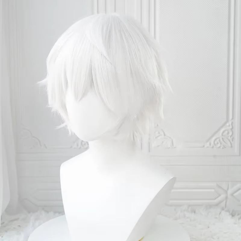 Perruques de Cosplay Anime Kaneki Ken, perruques courtes blanches moelleuses, Patch pour les yeux, c