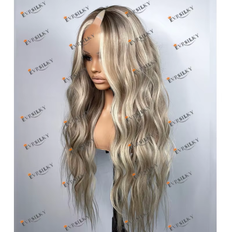 Perruques complètes en cheveux Remy pour femmes noires, perruques en U, balayage blond platine, tail
