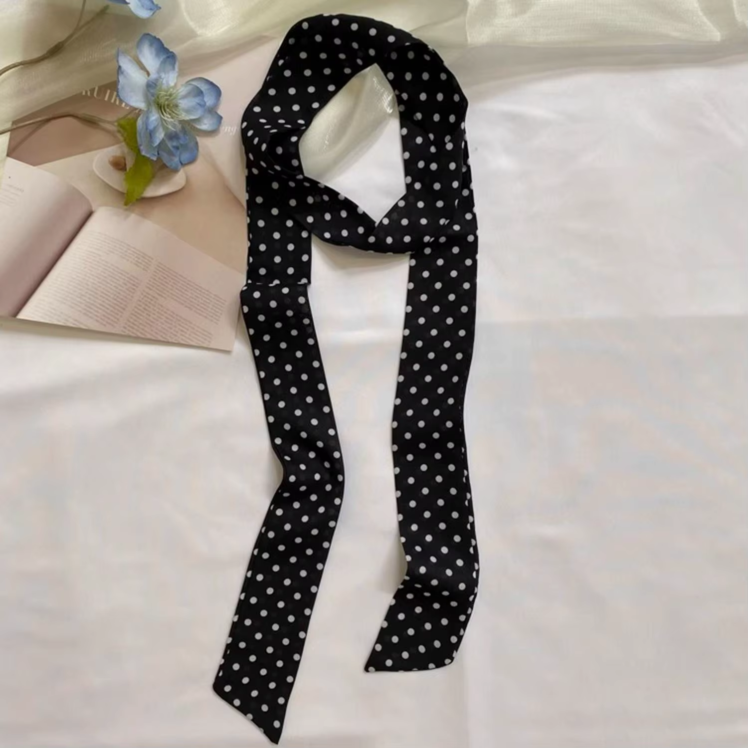 Mode point ruban foulard en soie femmes mince cou foulards dame petits châles Bandana étroit femme f