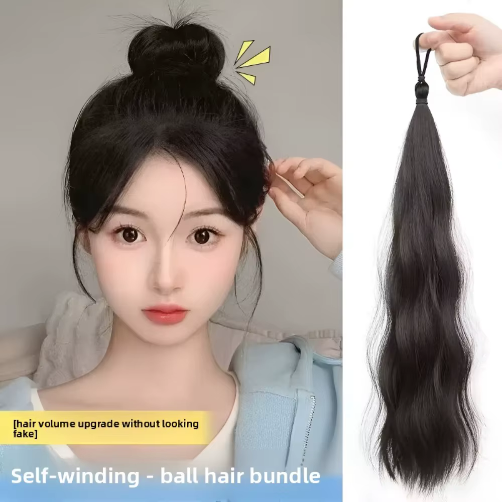 Extensions de cheveux synthétiques auto-enroulantes de 50 cm avec boucle élastique pour chignon DIY,