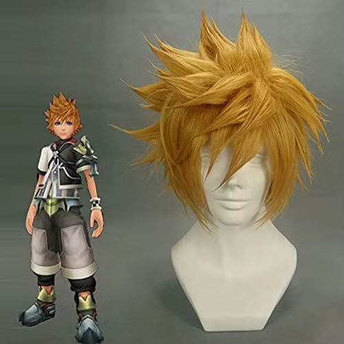 Kingdom Hearts Roxas perruque Ventus Cosplay perruque 30 cm courte dorée droite résistant à la chale