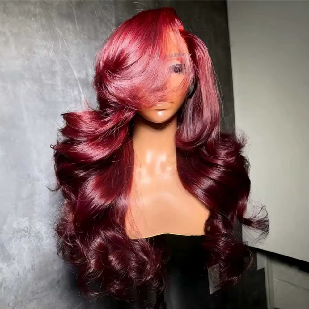 99j bordeaux vague de corps perruques de cheveux humains 13x4 HD dentelle frontale perruques de chev