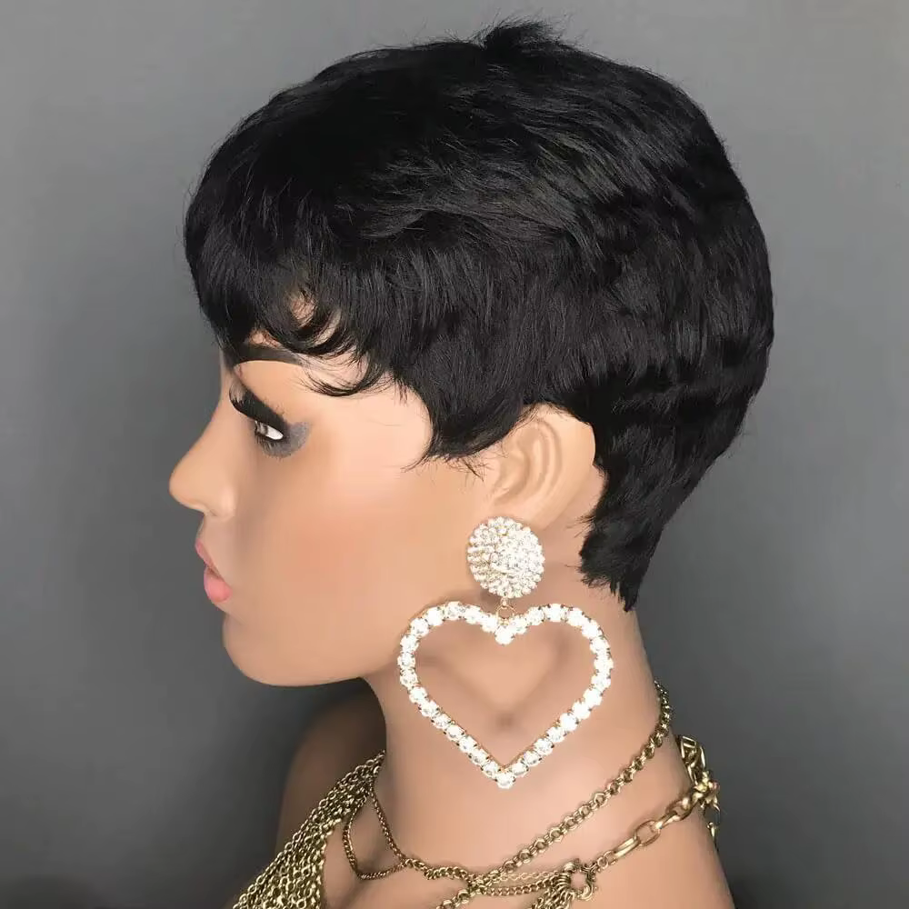 Perruques courtes coupe lutin pour femmes noires perruques de cheveux super courts perruque coupe lu