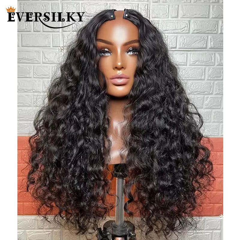 Perruque indienne en cheveux 200 humains, densité 100%, 1x4, partie en U/partie en V, noir naturel a