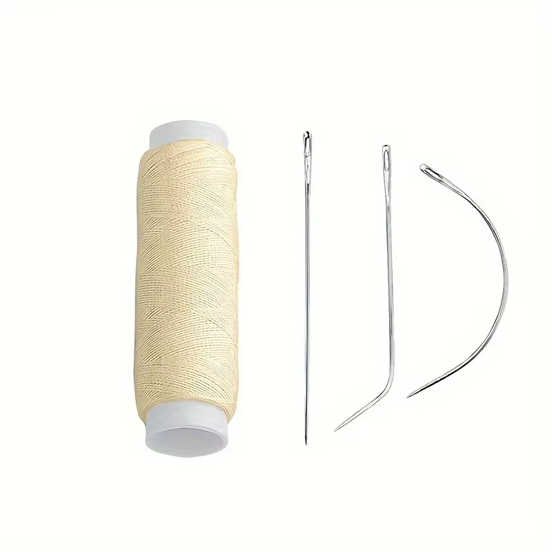 Fil à coudre en nylon 4 couleurs pour tissage de mèches + aiguille J+I+C pour extensions à clipser, 