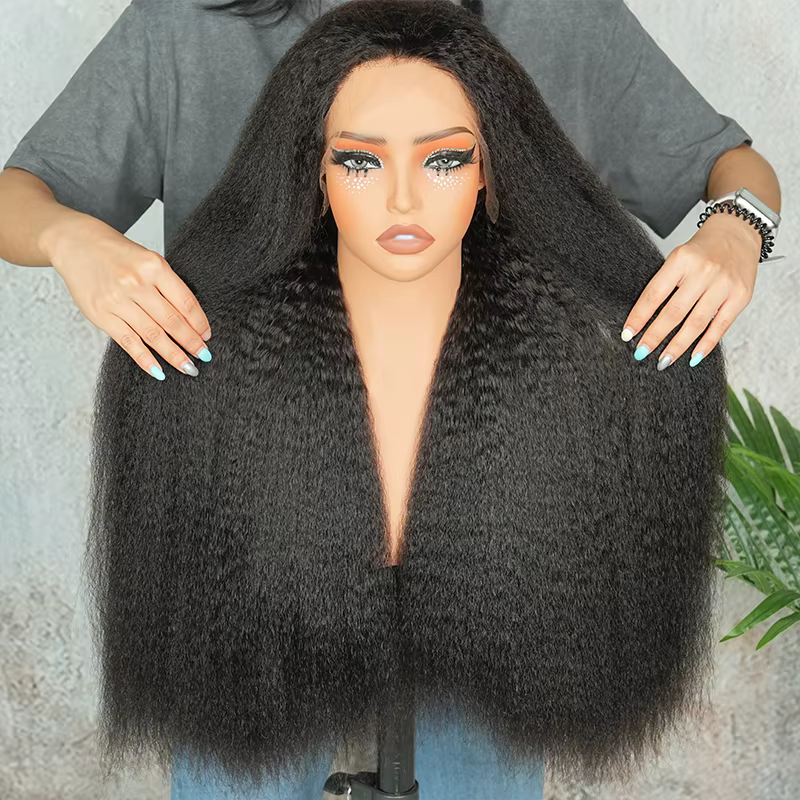 Perruque Lace HD 13x4 Double Drawn Kinky Straight en Cheveux Humains Vierges Bruts, avec Lace HD Inv