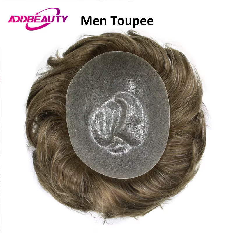 Vloop-Perruques de cheveux humains indiens en PU pour hommes, toupet, prothèse capillaire, cheveux n