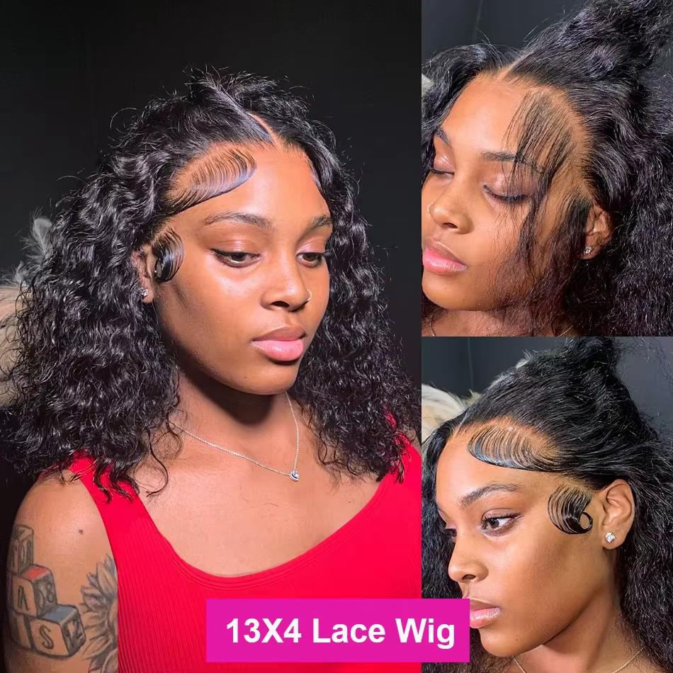 100% cheveux humains lâche vague profonde courte Bob perruques cheveux humains 13x4 Transparent dent
