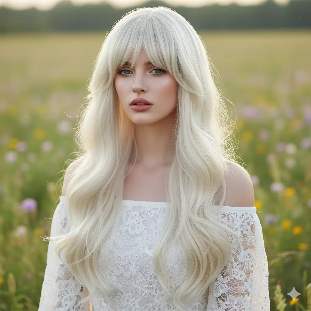 Perruque blonde blanche pour femmes 26 pouces perruque de cheveux longs ondulés perruques blanches r
