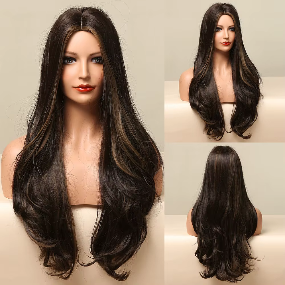 LOUIS FERRE Perruque ondulée synthétique avec frange, couleur blond miel, pour femmes, idéale pour l