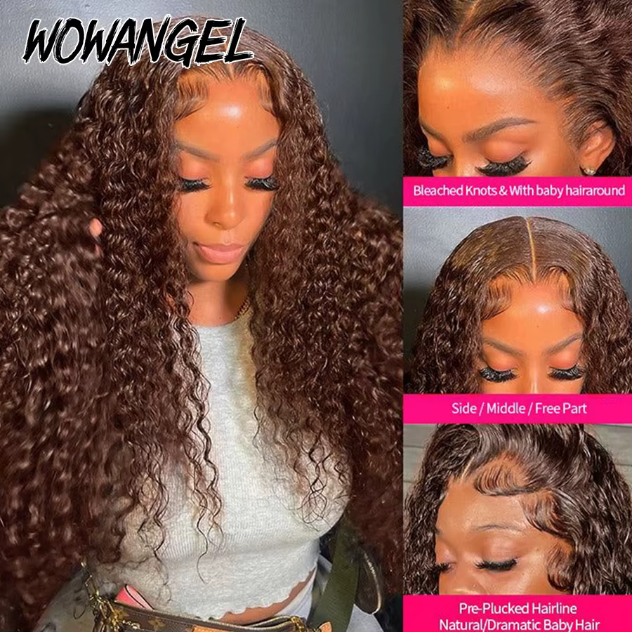 250% brun chocolat 13x6 HD Lace Front cheveux humains perruques 13x4 pleine frontale vague d'eau per