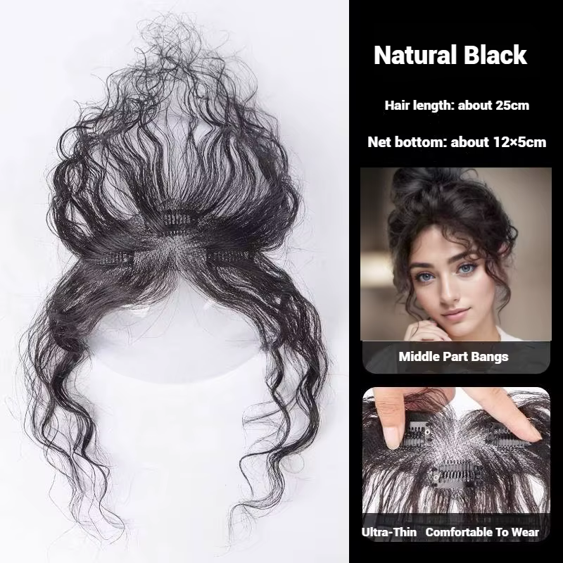 100% cheveux humains bouclés frange Clips en dentelle respirante Toppers pour les femmes Curl bébé c