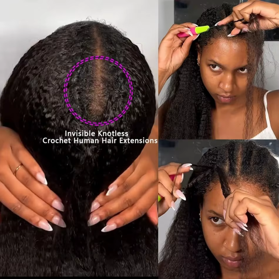 Extensions de cheveux humains brésiliens pré-séparées, tressées au crochet, style Kinky Straight, sa