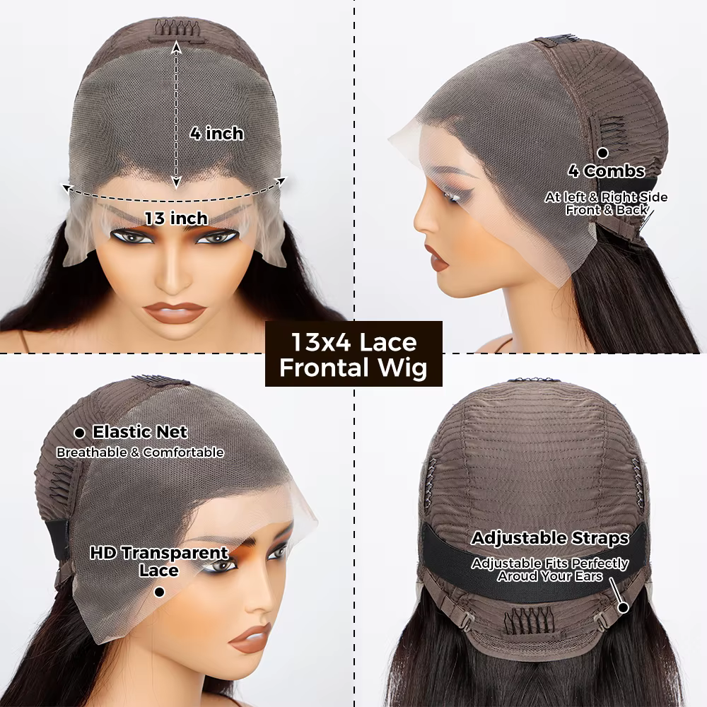 Perruques Lace Frontal 13x4 en cheveux humains lisses et soyeux, colorées avec des mèches 200% de vo