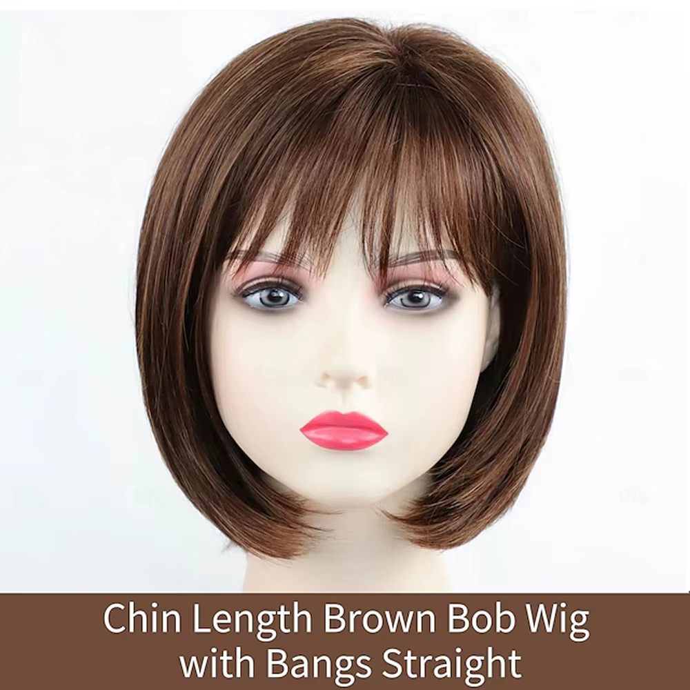 HAIRJOY – perruque Bob synthétique courte brune avec frange pour femmes, perruque de fête quotidienn
